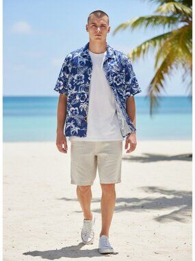 Vintage OP Ocean Pacific Mens XXL Blue Floral Hawaiian Shirt Cotton Rayon